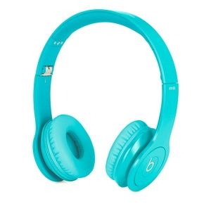 Blue beats headphones with cord and bag